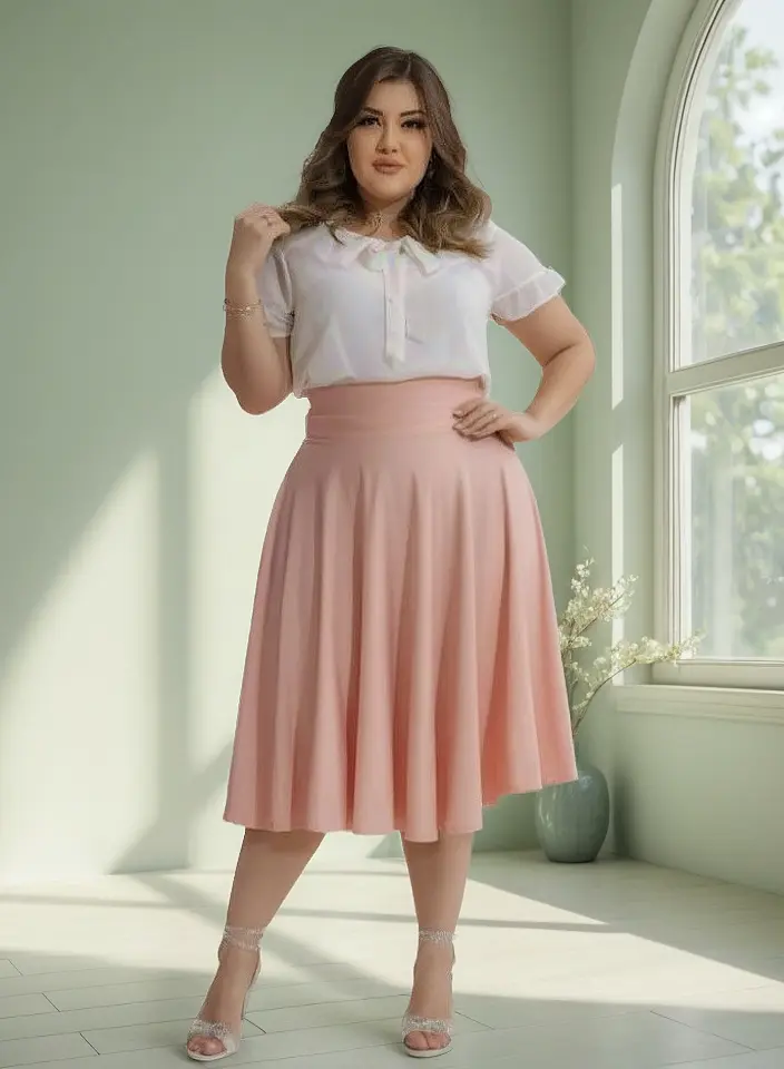 Saia Gode Plus Size Midi Soltinha Rodada